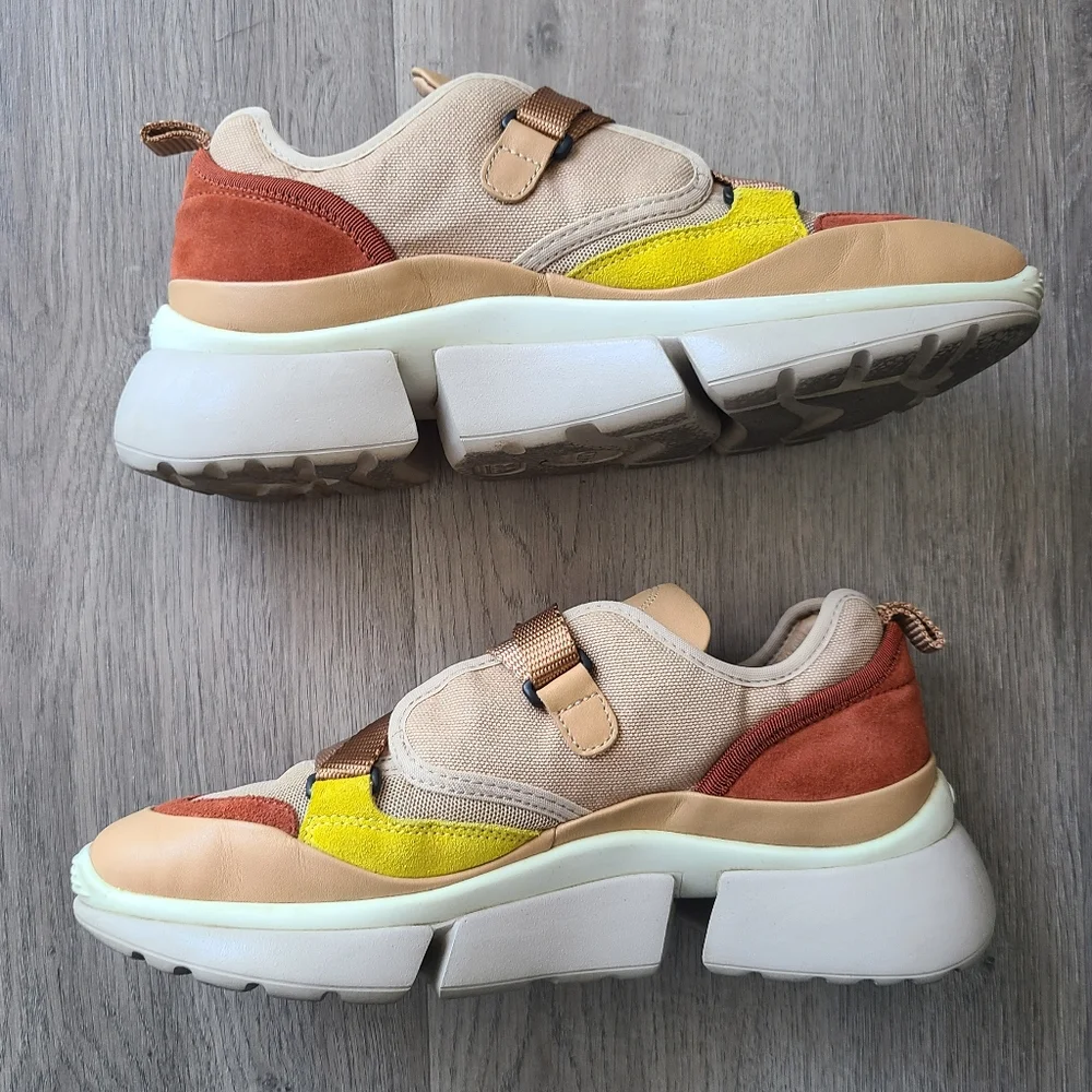 Chloé Sonnie Suede & Mesh Low-Top Sneaker - Size 38, brown, tan